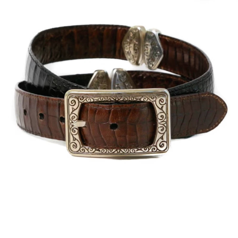 Brighton Reversible 100% Stamped Leather Belt - Vintage M